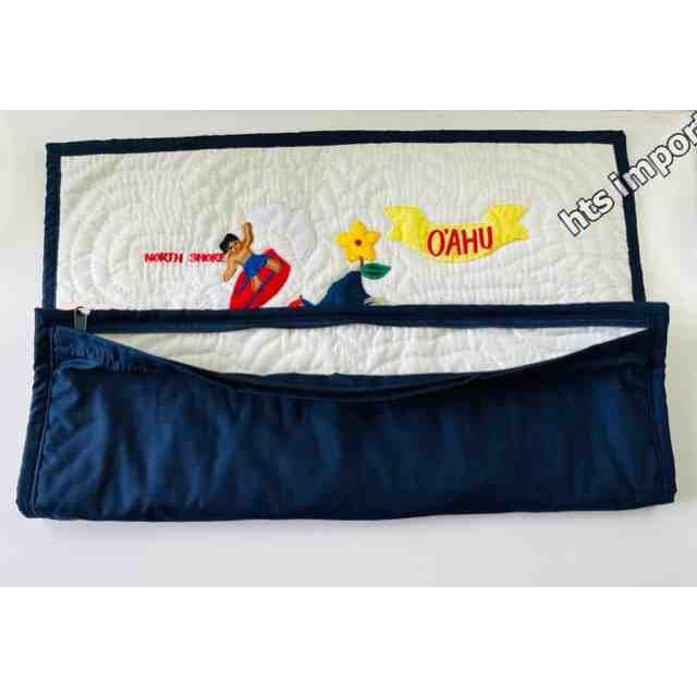 クッションカバー ハワイアンキルト オアフ島 ホワイト×ネイビーブルー