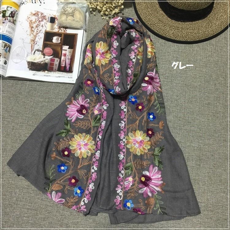 花刺繍大判ストール 華やかな刺繍が嬉しいストール 大判ストール 花柄