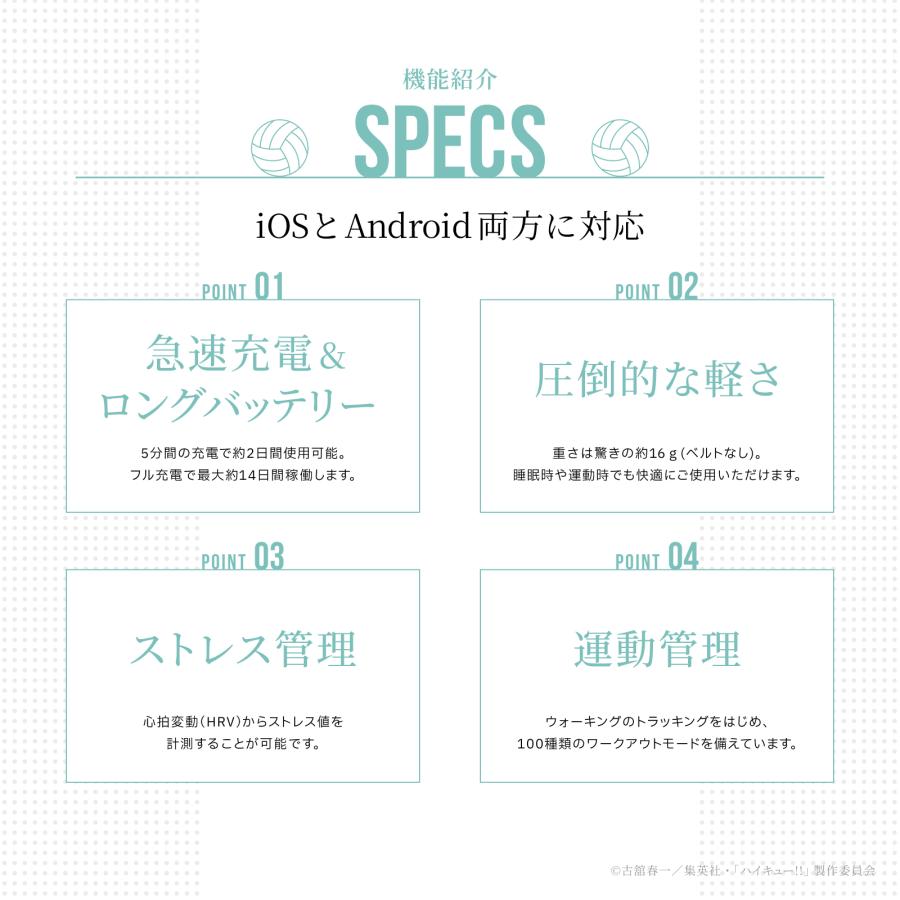 【歩数でキャラ変化】ハイキュー!! スマートウォッチ バンド 青葉城西 白鳥沢学園 稲荷崎 心拍達成で横断幕が出現 カロリーでキャラ/通知でマスコット登場 睡眠 | HUAWEI | 08