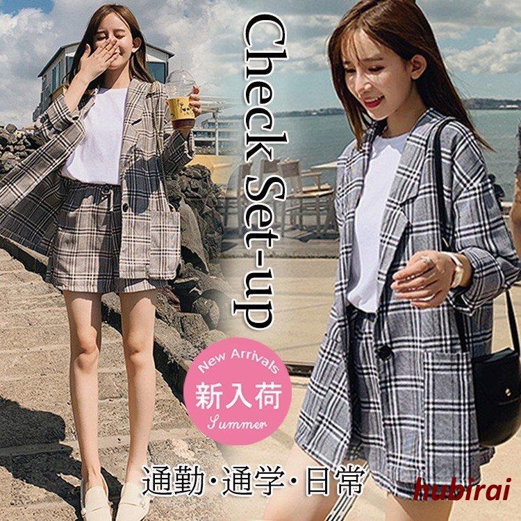 セットアップ スーツジャケット レディース 春夏 チェックセットアップ ピーコート 40代 ビジネススーツ テーラードジャケット 韓国風 通勤上下セット 最大80 オフ