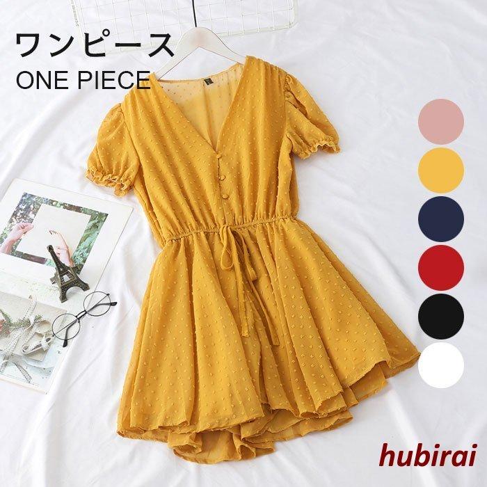 ワンピース レディース おしゃれ 可愛い ショート丈 ミモレ丈 半袖 シンプル ゆったり すっきり ドット柄 カジュアル 夏新作 超人気
