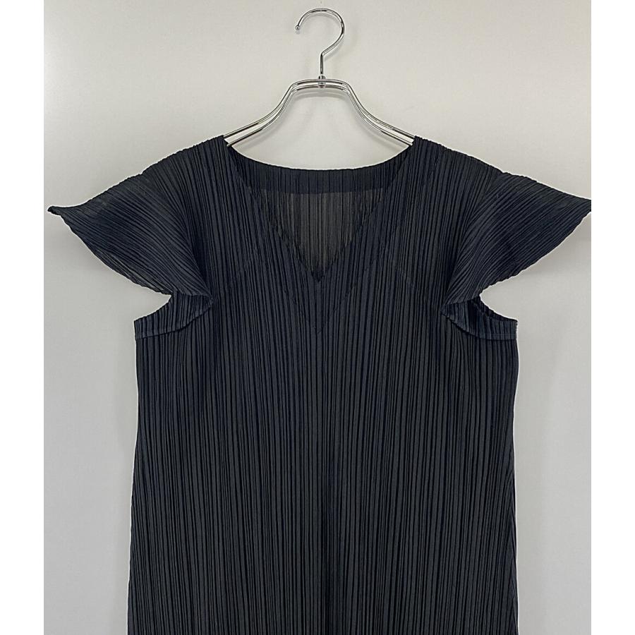 プリーツプリーズ チュニックワンピース Vネック ブラック レディース