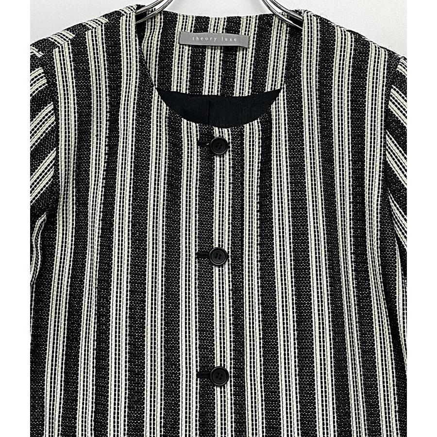 セオリーリュクス ノーカラーコート ブラック ストライプ 03-5309600
