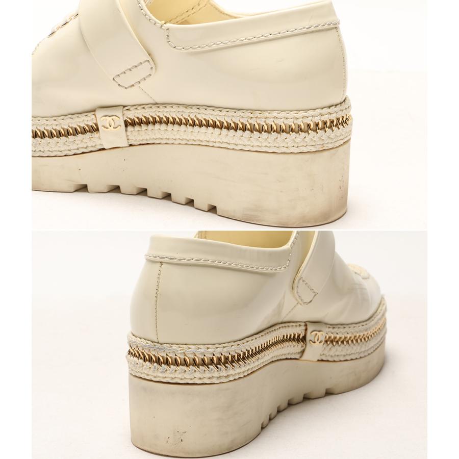 シャネル ローファー ココマーク エナメル ホワイト G37675