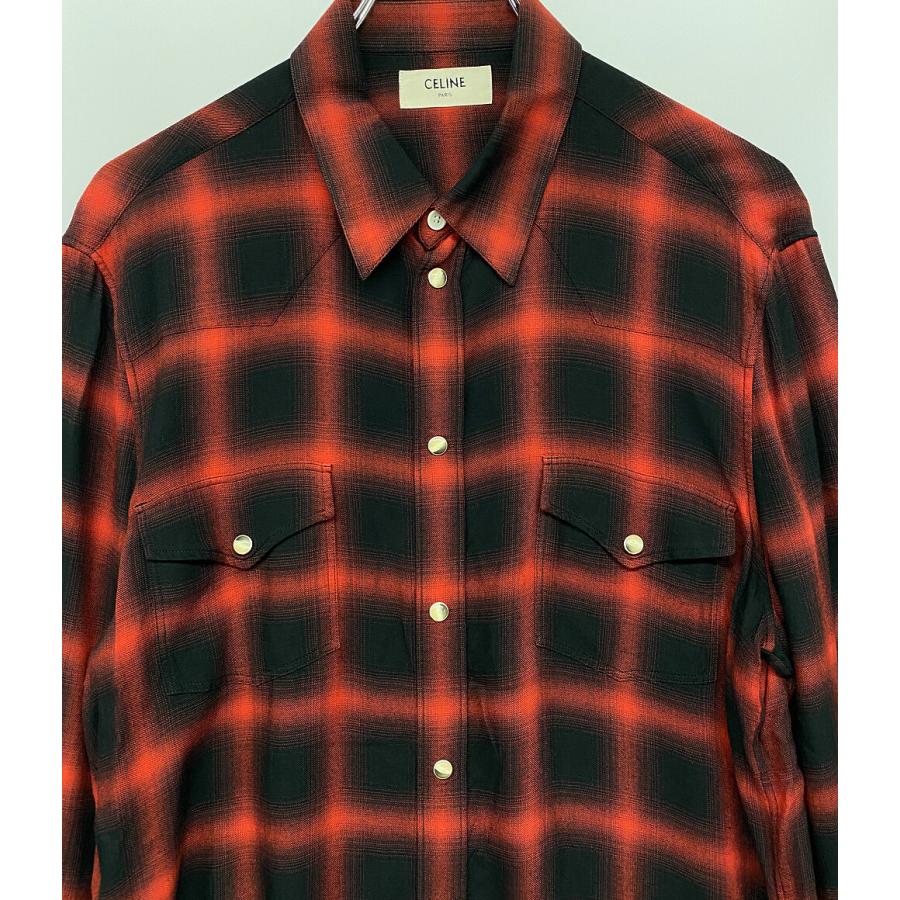 セリーヌ 長袖シャツ ウエスタンシャツ レッド チェック 19SS