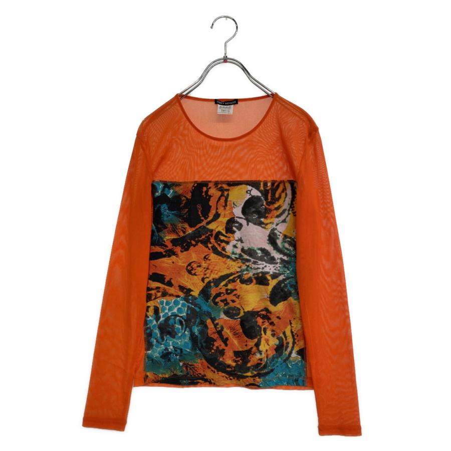 美品 イッセイミヤケ カットソー オレンジ シースルー パターン柄