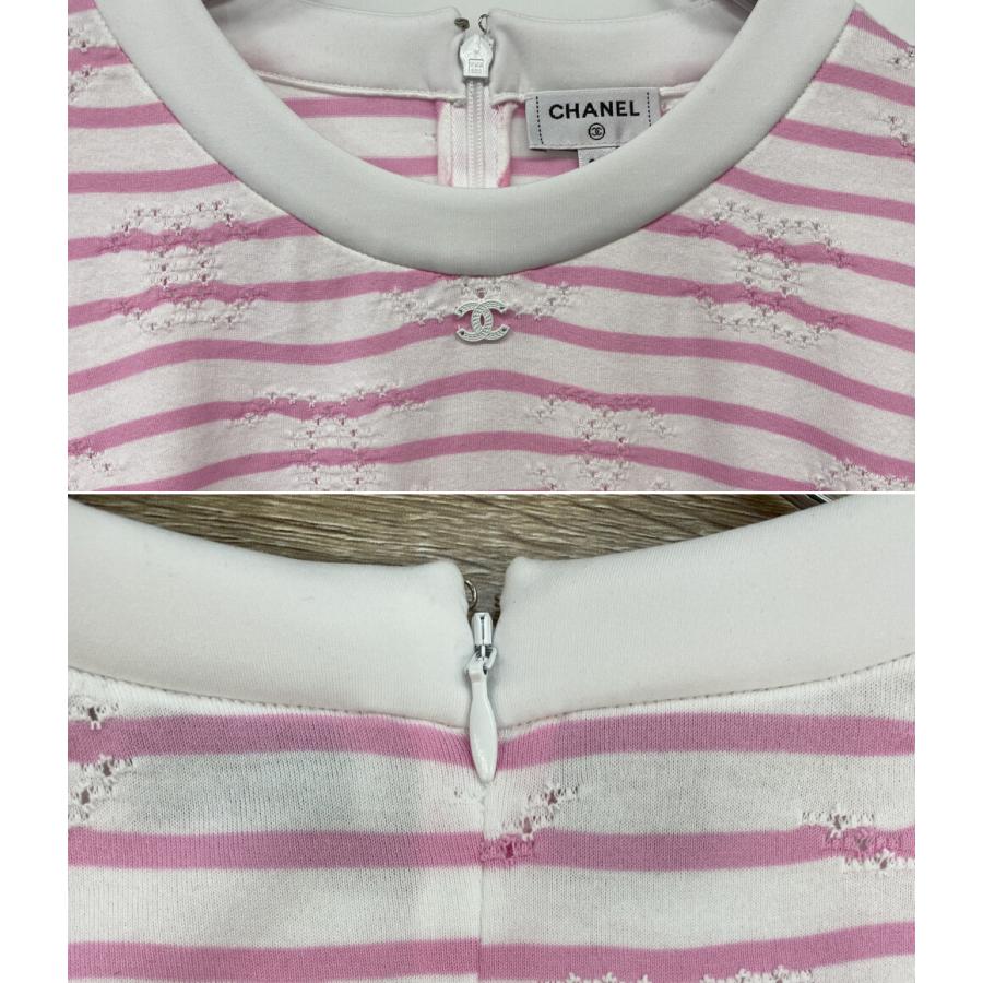 シャネル 半袖Tシャツ ココマーク ピンク ボーダー 24年 P77169K11149