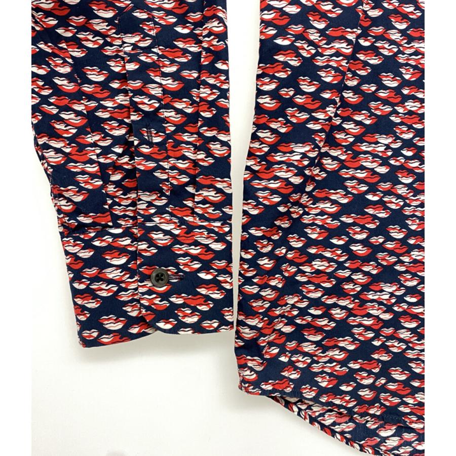 プラダ 長袖シャツ ネイビー リップ総柄 UCM608 15SS メンズ SIZE 40