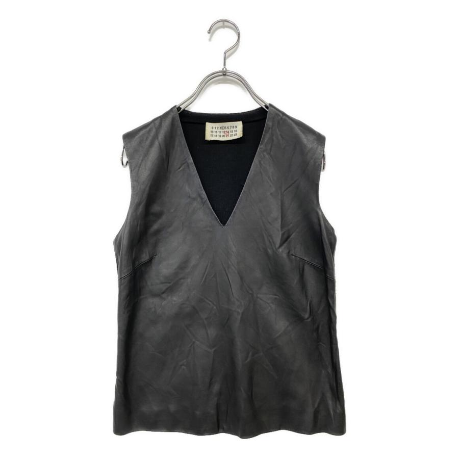 マルタンマルジェラ ベスト ブラック レザー ウール 929PT0107579