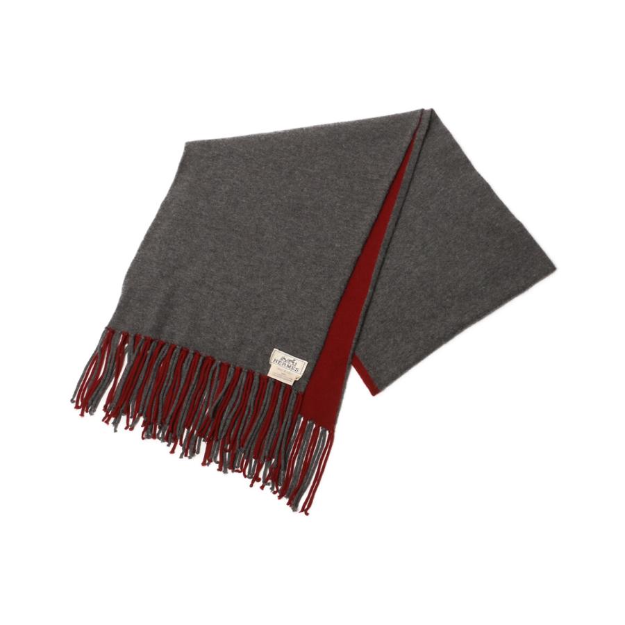 HERMES（エルメス） カシミヤ マフラー グレー×レッド レディース 中古