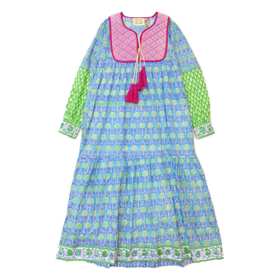 エスゼット ブロックプリント 長袖ワンピース Cotton Phool Print