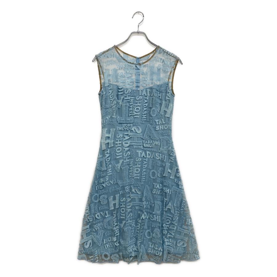 TADASHI SHOJI 中古 (目立った傷や汚れなし) 美品 タダシショージ ノースリーブワンピース 総刺繍ロゴ ミニドレス ライトブルー BIL1954MJ レディース SIZE 2 TADASHI SHOJI 中古