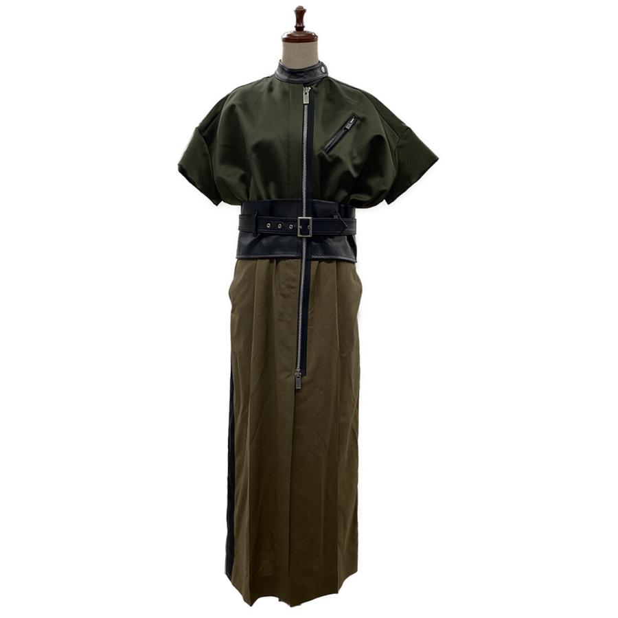サカイ 半袖ワンピース レザーベルトドッキングドレス 20aw サカイ 半袖ワンピース レザーベルトドッキングドレス 20aw