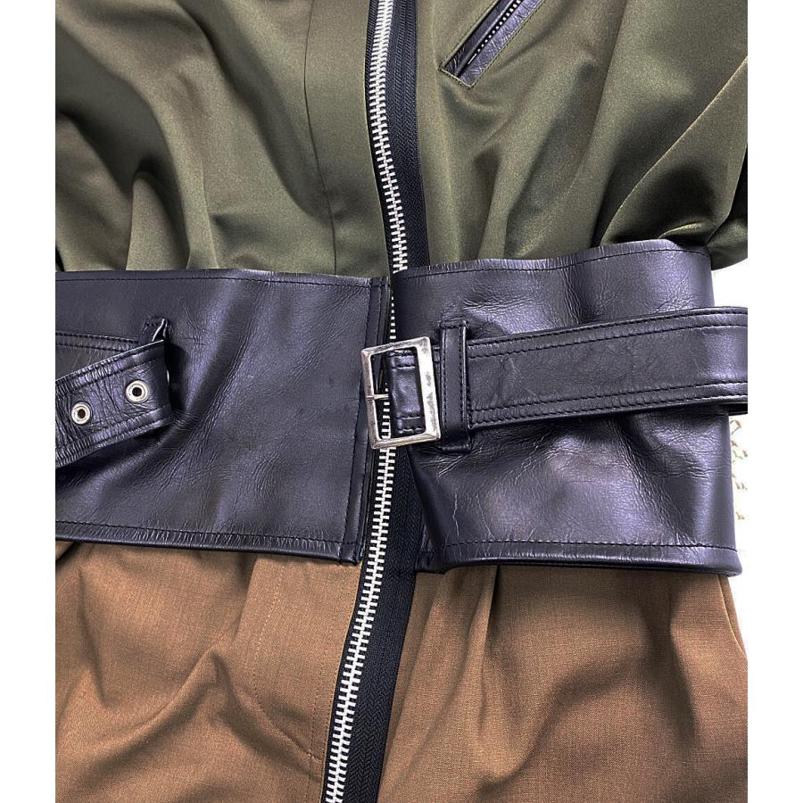 sacai　ワンピース　ドッキング　レイヤード　ベルト　コットン　ネイビー　M sacai（サカイ） ペイズリー 異素材切り替え 半袖 ワンピース
