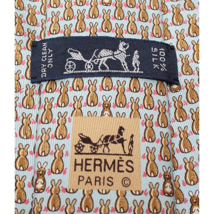 エルメス ネクタイ うさぎ柄 水色 7900MA メンズ HERMES 中古