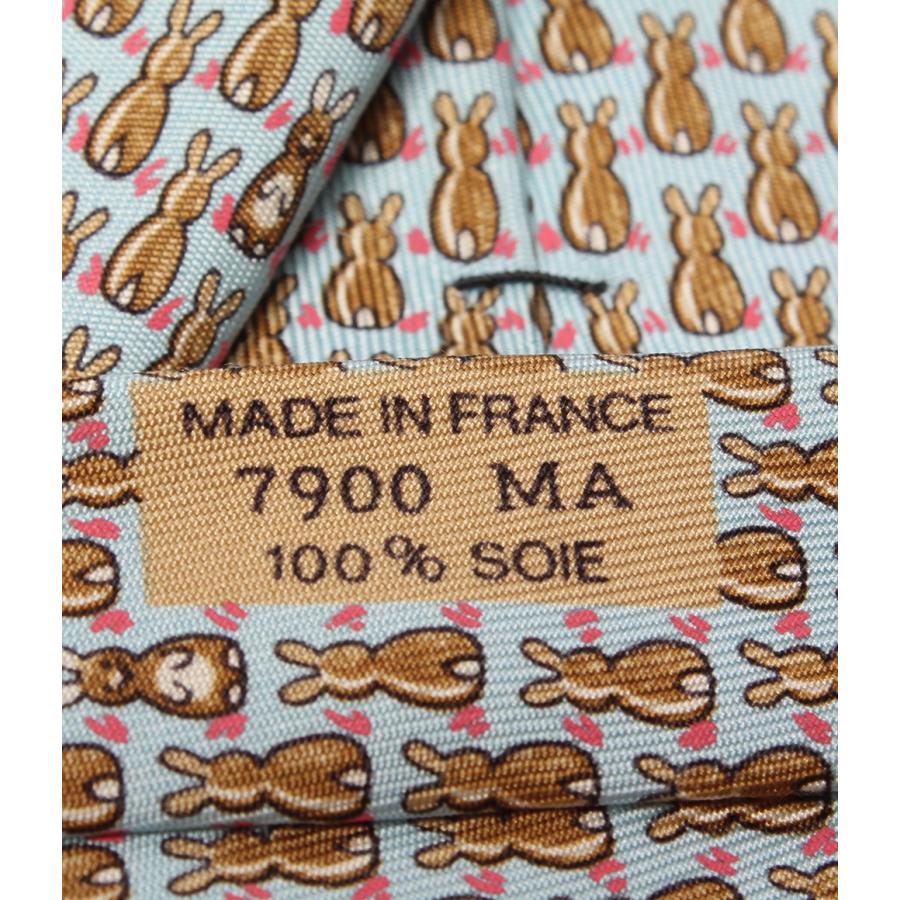 エルメス ネクタイ うさぎ柄 水色 7900MA メンズ HERMES 中古