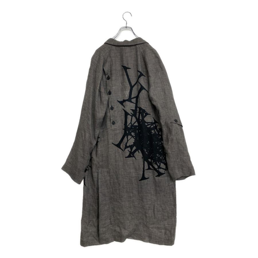 ✨美品✨ ヨウジヤマモト プールオム 15ss リネンロングチャイナジャケット ヨウジヤマモトプールオム ロングジャケット YY柄切り替え釦止めJK HS