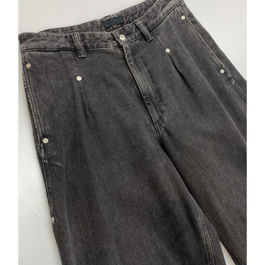 Omar Afridi オマールアフリディ 23SS RIVETED WIDE CROPPED DENIM TROUSERS リベットワイドデニムパンツ OA-SS23-TRS-104-01 48 SHADED BLACK ジップフライ ジーンズ ボトムス【新古品】【中古】【Omar Afridi】 Omar Afraid オマール アフリディ / RIVETED WIDE CROPPED DENIM