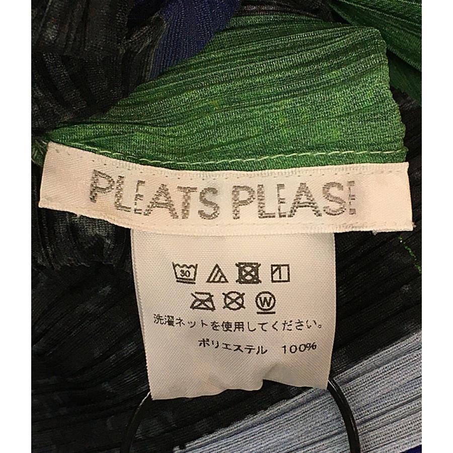PLEATS PLEASE 長袖ワンピース グリーン 美品 プリーツプリーズ 長袖ワンピース マルチカラー ブルー グリーン