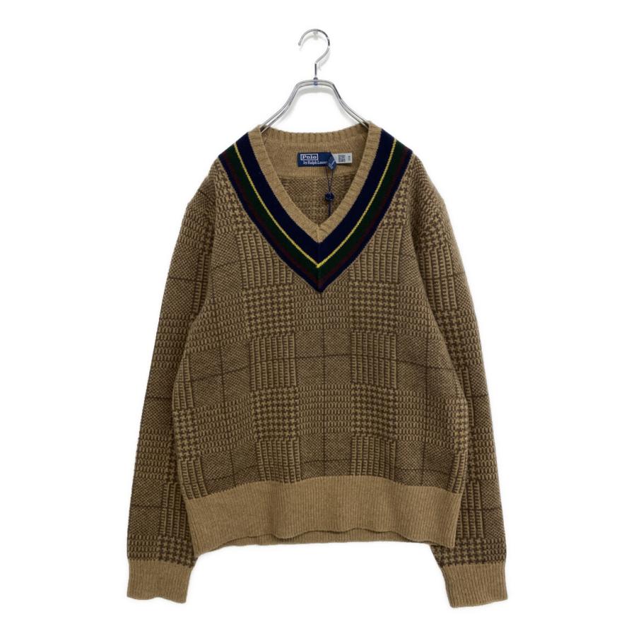 ラルフローレン ニット カシミア混 Vネック チルデン ブラウン 柄