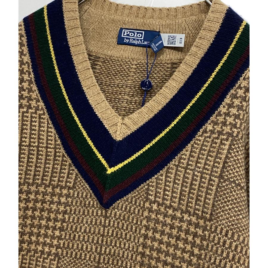 ラルフローレン ニット カシミア混 Vネック チルデン ブラウン 柄