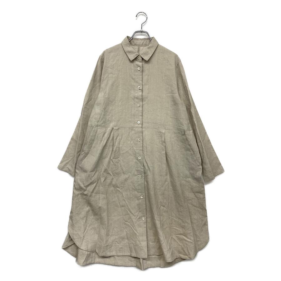 美品 コットンハウスアヤ 長袖ワンピース 麻混 レディース SIZE M