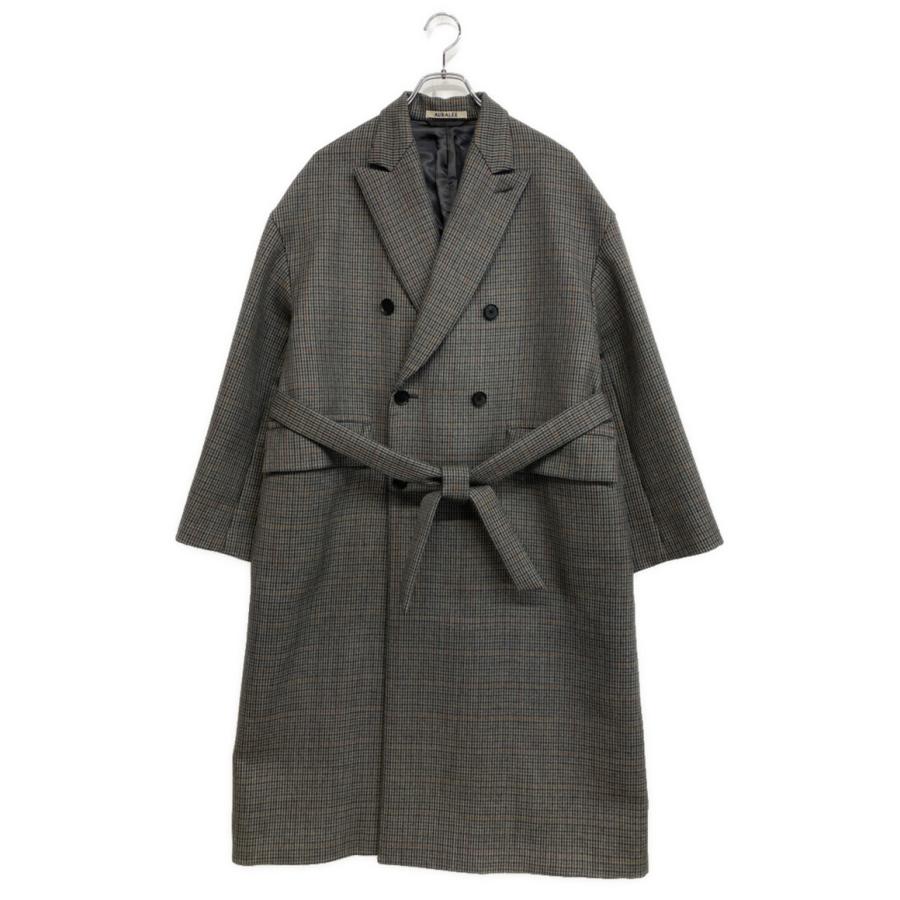 美品 オーラリー ダブルフェイスチェックダブルブレストコート