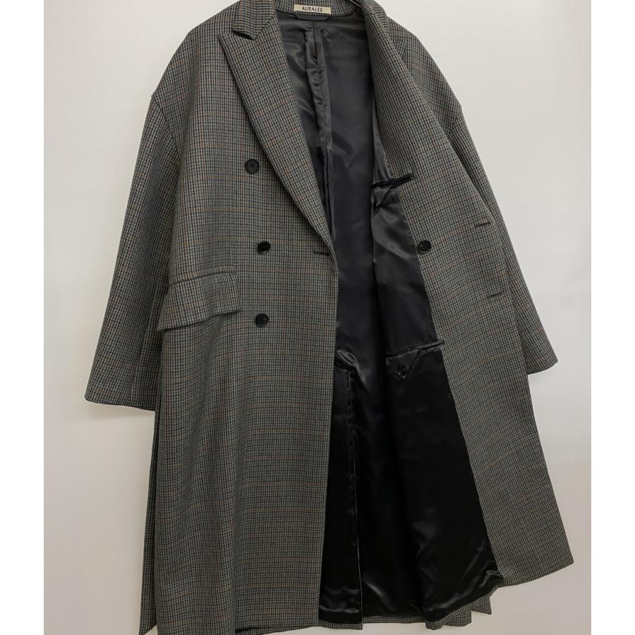 美品 オーラリー ダブルフェイスチェックダブルブレストコート