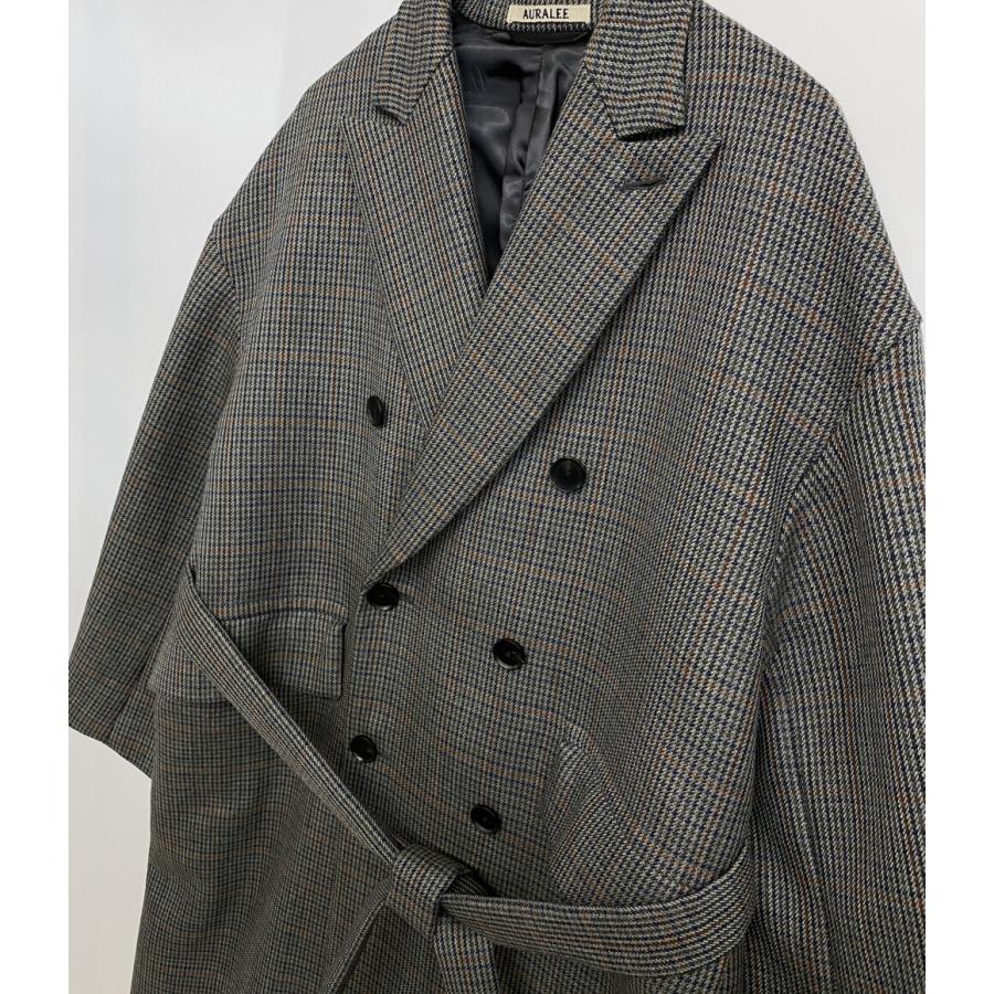 美品 オーラリー ダブルフェイスチェックダブルブレストコート