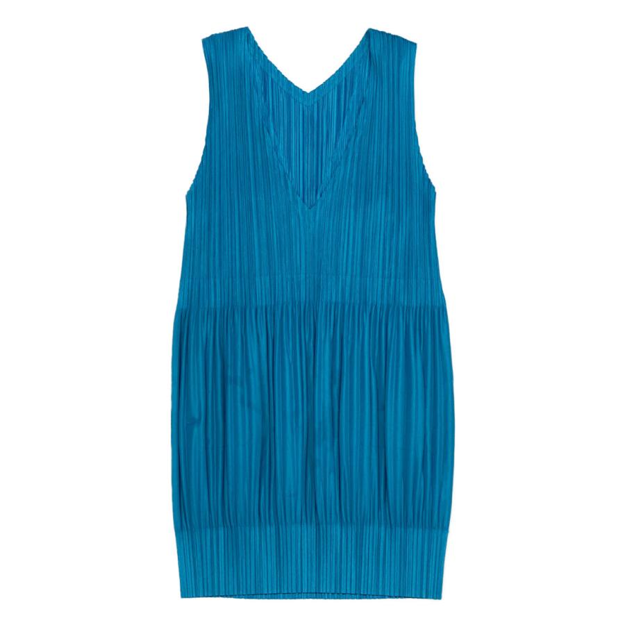美品 プリーツプリーズ ノースリーブワンピース ブルー レディース