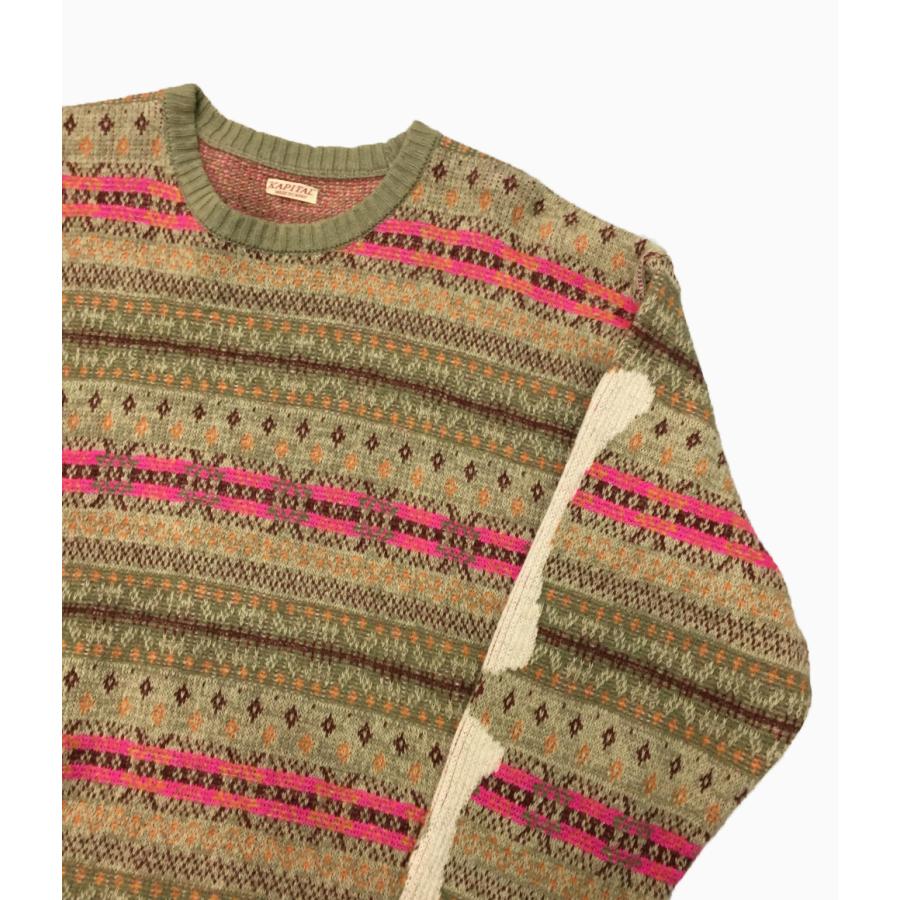 美品 キャピタル ニット セーター 7G Wool Fair Isle BONE Crew 美品 キャピタル ニット セーター 7G Wool Fair Isle BONE Crew