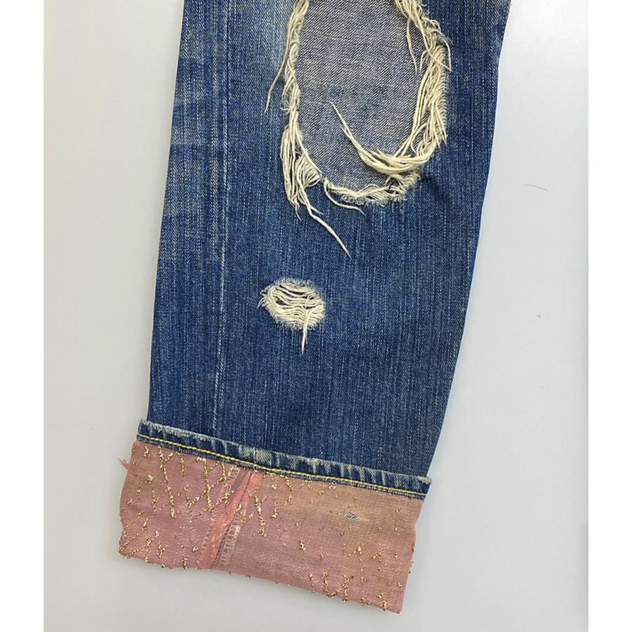 エヌエヌバイナンバーナイン デニムパンツ ベロアパッチワークデニム