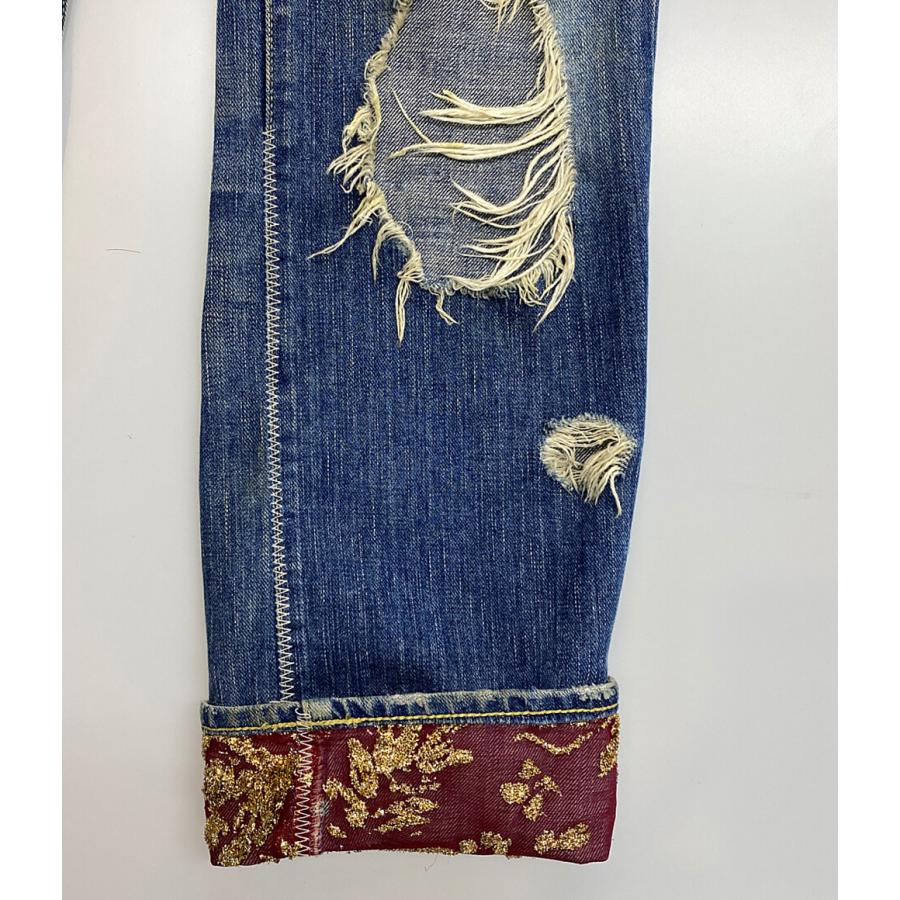 エヌエヌバイナンバーナイン デニムパンツ ベロアパッチワークデニム