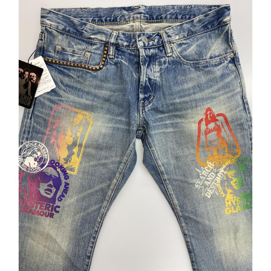 HYSTERIC GLAMOUR プリントデニム 美品 ヒステリックグラマー デニムパンツ スタッズガール