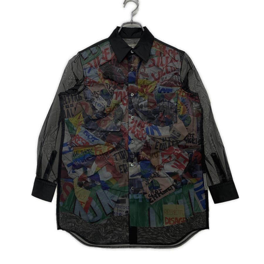COMME des GARCONS チュールシャツ 25ss 美品 コムデギャルソン チュールレイヤードプリント長袖シャツ 25SS GO