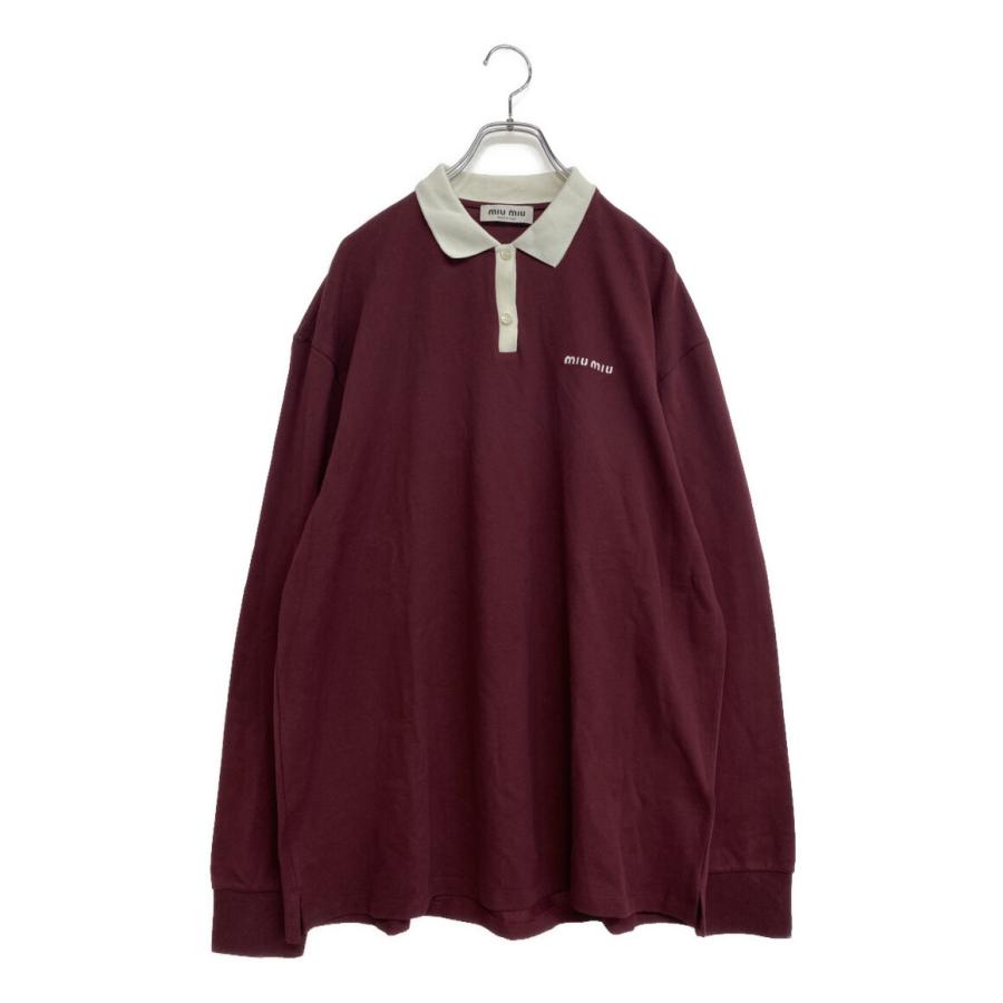 美品 ミュウ ロゴ刺繍長袖ポロシャツ ボルドー 24 レディース SIZE M