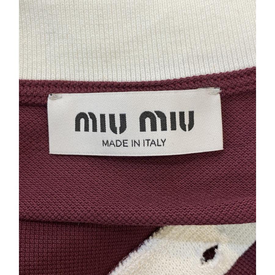 美品 ミュウ ロゴ刺繍長袖ポロシャツ ボルドー 24 レディース SIZE M