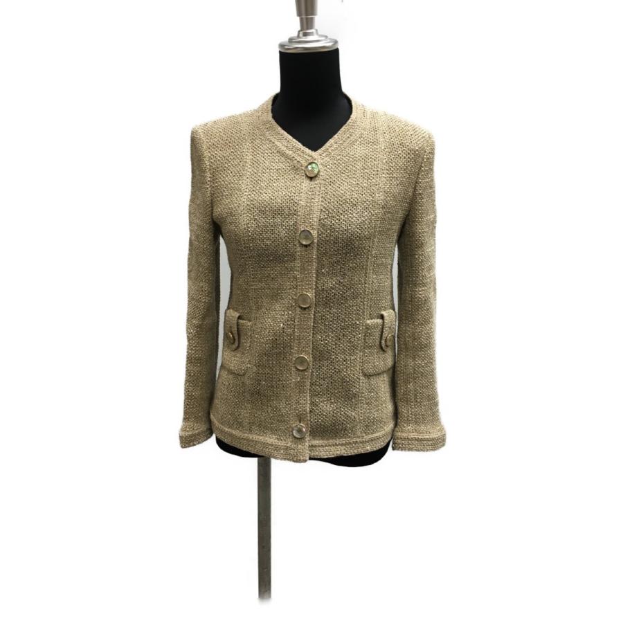 美品 シャネル Size 38 M 新作 人気 Chanel レディース ココボタン ノーカラー ツイードジャケット