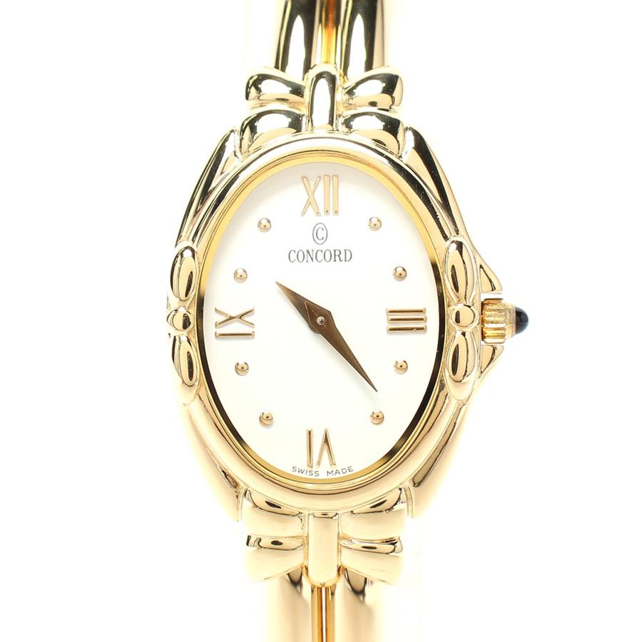 独創的 K18金無垢 腕時計 コンコルド 美品 K18純正ベルト 中古 Concord レディース 50 25 372 ホワイト クォーツ パピヨン レディース腕時計