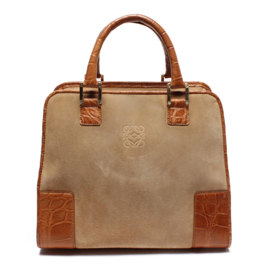 LOEWE ロエベ ハンドバッグ スエード クロコ アマソナ28 レディース 