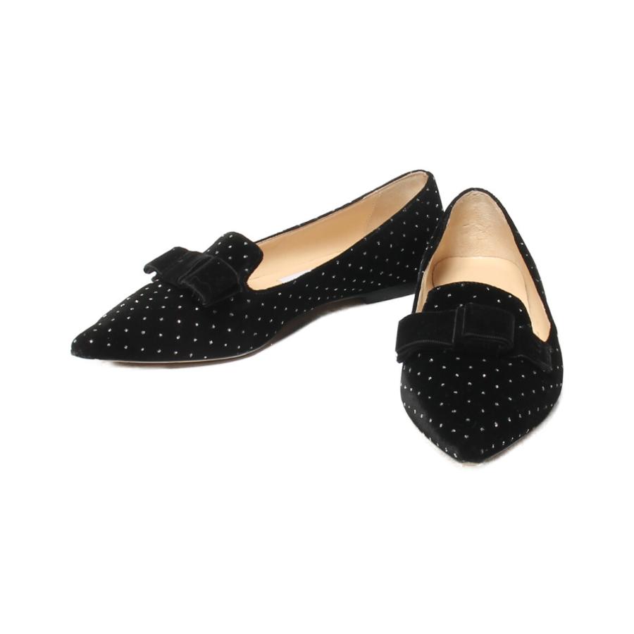 JIMMY CHOO ジミーチュウ ブラックリボンフラットシューズ ジミーチュウ Gabie JC スエード リボン パンプス (Jimmy Choo