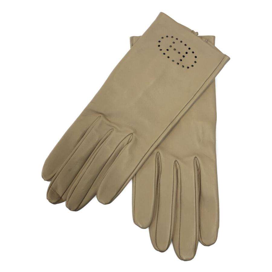 エルメス HERMES パンチングロゴ グローブ 手袋 レザー ベージュ