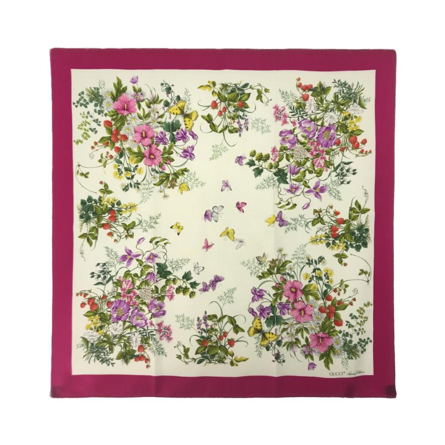 グッチ スカーフ シルク100% ボタニカル 蝶 花 イチゴ柄 フローラ 