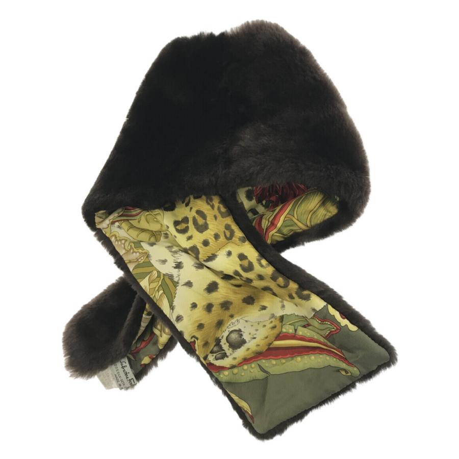 サルバトーレフェラガモ ティペットマフラー ファー シルク ヒョウ柄  