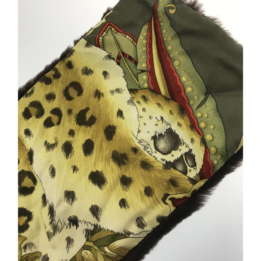 サルバトーレフェラガモ ティペットマフラー ファー シルク ヒョウ柄  