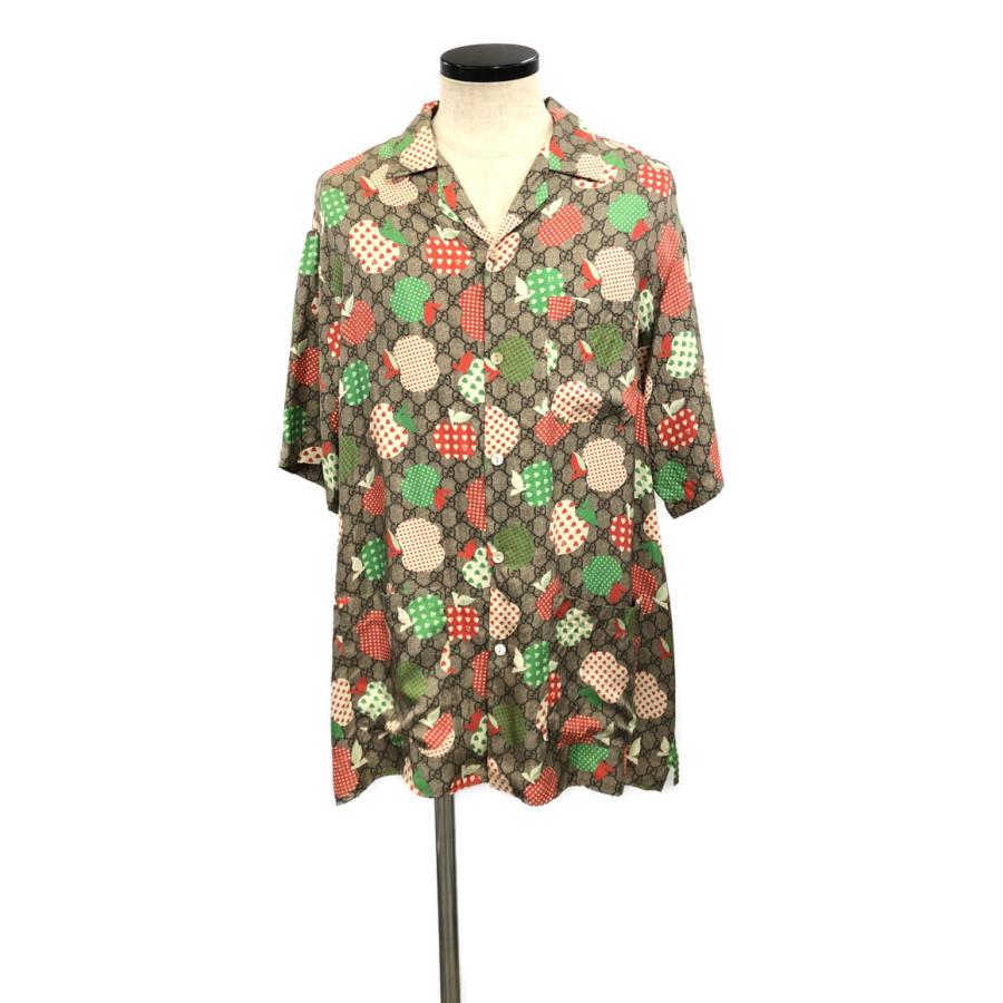 グッチ 半袖シャツ りんご柄 GG柄 シルク100％ 663638 メンズ SIZE 50 