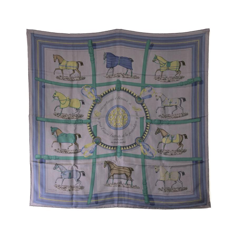 美品 エルメス スカーフ カレ90 シルク100% 馬着柄 SURTEINT 