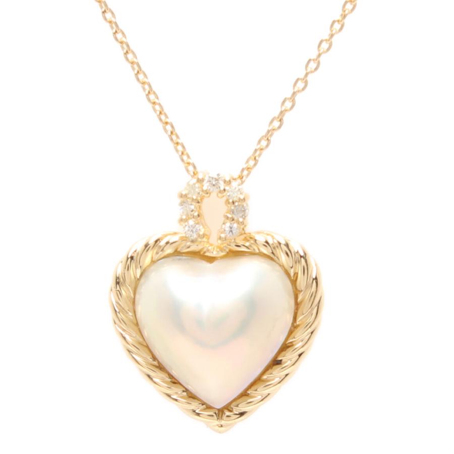 美品 タサキ ネックレス K18 ダイヤ0.07ct ハートモチーフ レディース 