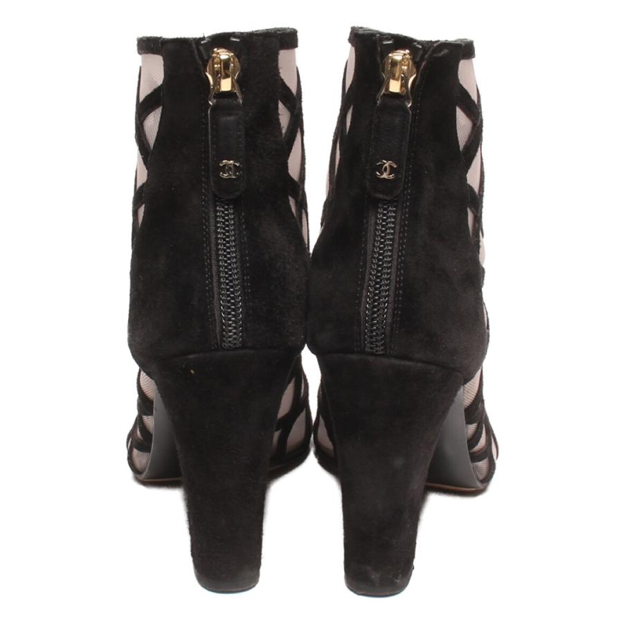 シャネル オープントゥ ショートブーツ メッシュ スエード レディース