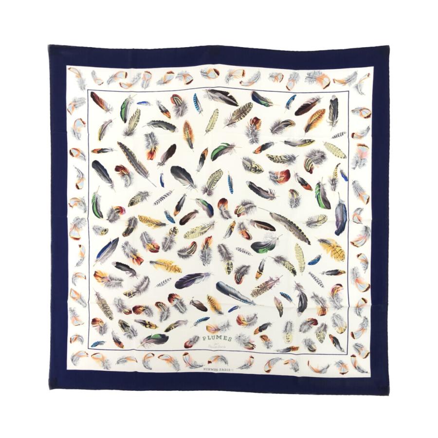 エルメス PLUMES シルクスカーフ HERMES エルメス スカーフ カレ90 『PLUMES(羽根)』 シルク ホワイト